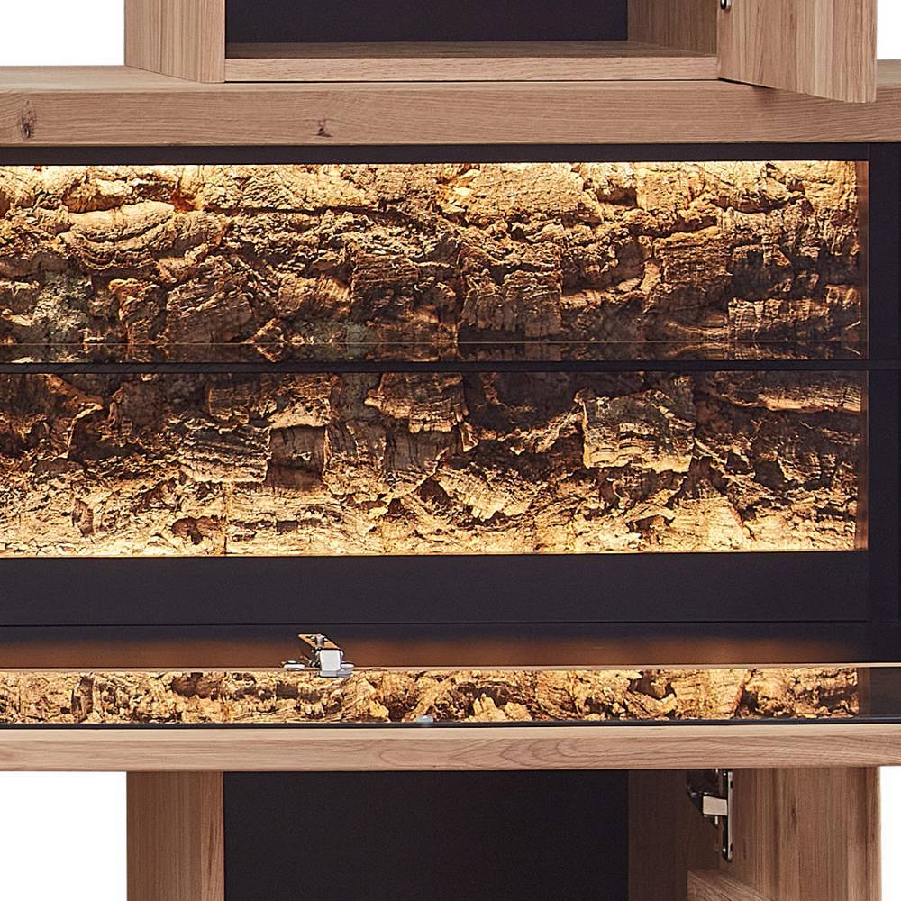Wohnzimmervitrinenschrank Emly 203 cm hoch mit Massivholz Türen