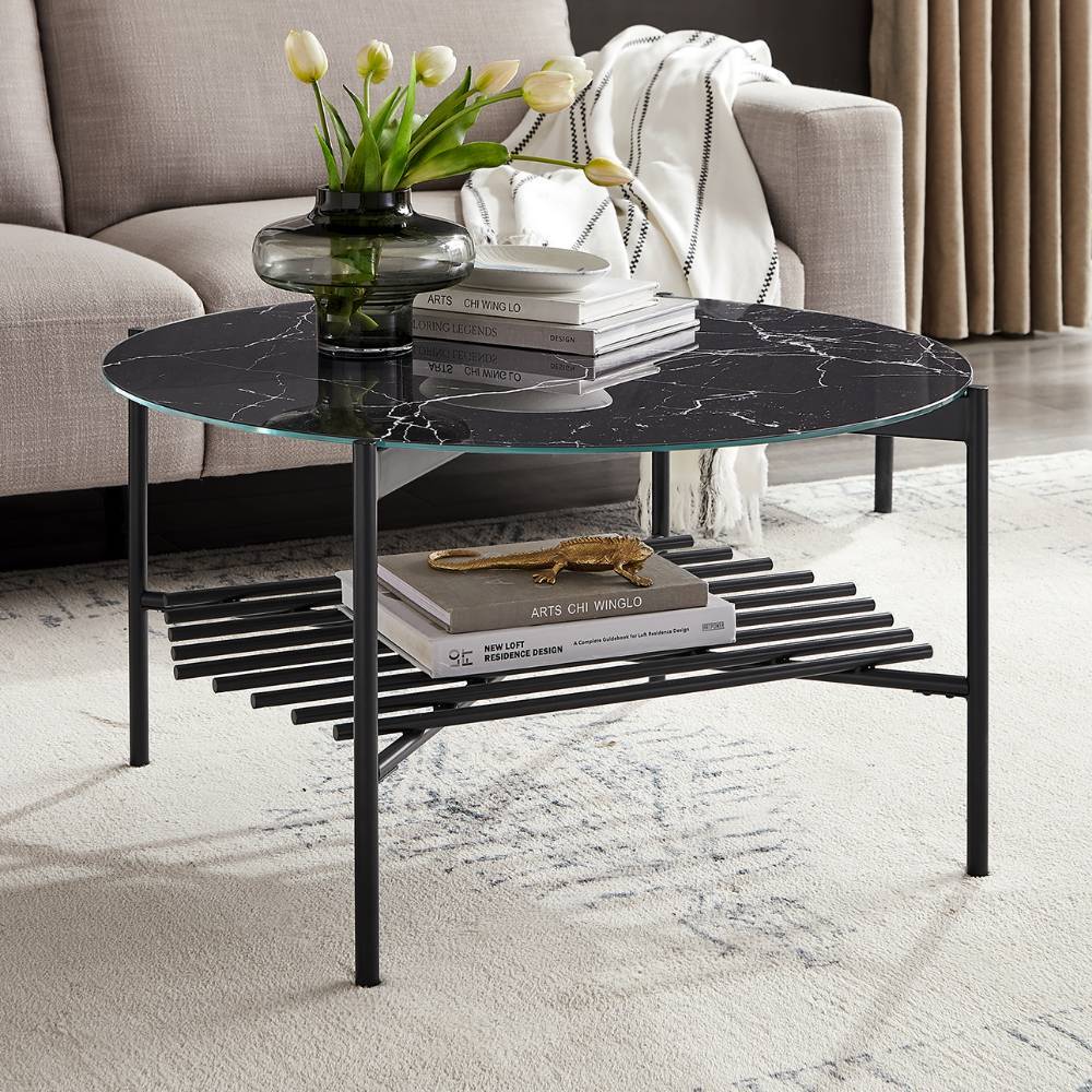 Designercouchtisch Jamaica aus bedrucktem Glas im Retrostil