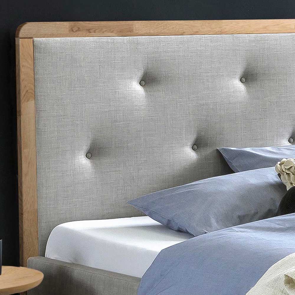 Polster Bett 140x200 cm Ruberta in Grau und Eiche Bianco mit Steppungen