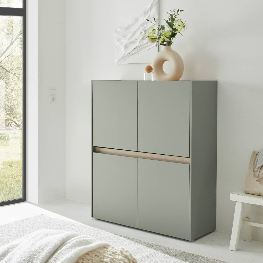 Wohnzimmerschrankwand Ulfava in Graugrün 320 cm breit (dreiteilig)