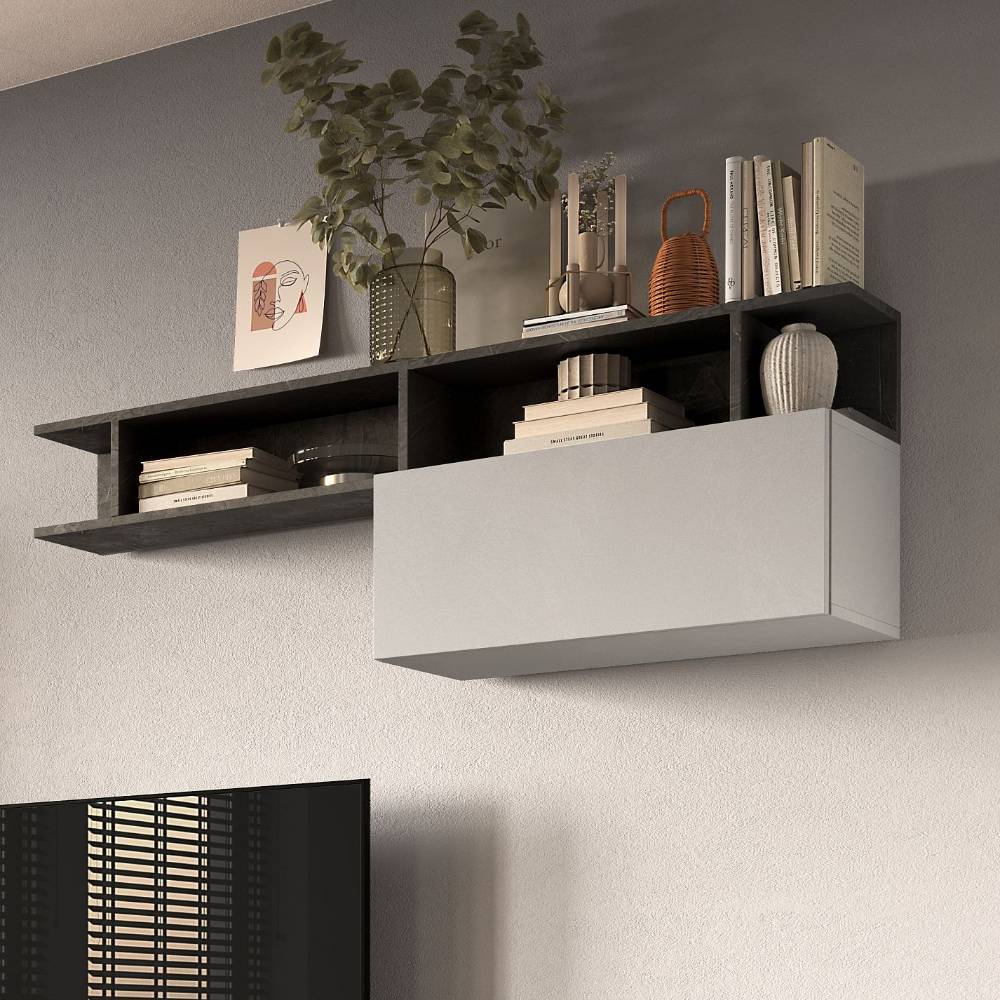 Wohnwand modern Belgica in Grau 290 cm breit (siebenteilig)