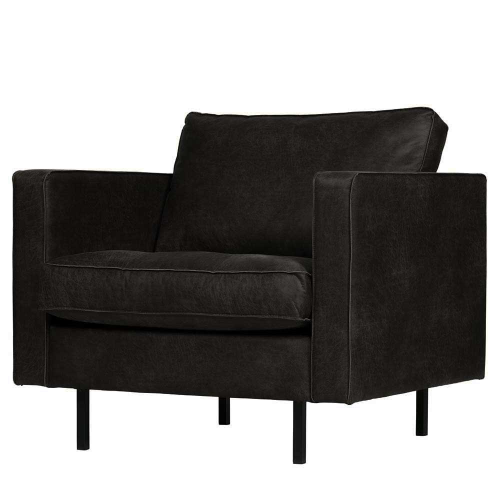 TV Sessel Lonzavez aus Recyclingleder in Schwarz im Retro Look