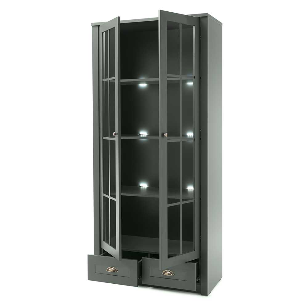 Wohnzimmervitrine Clujia in Dunkelgrün 90 cm breit