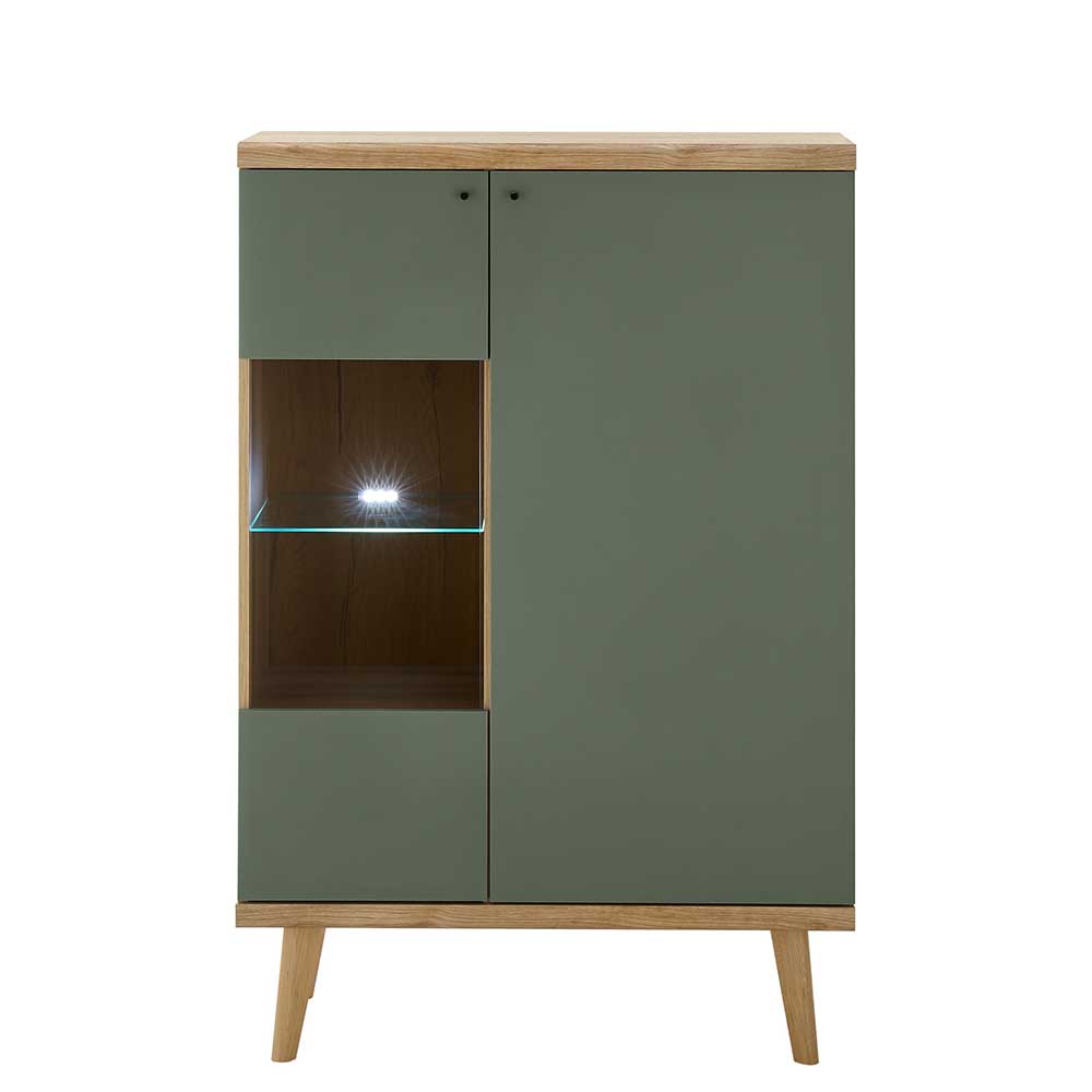 Esszimmer Highboard Lora in Graugrün und Wildeichefarben