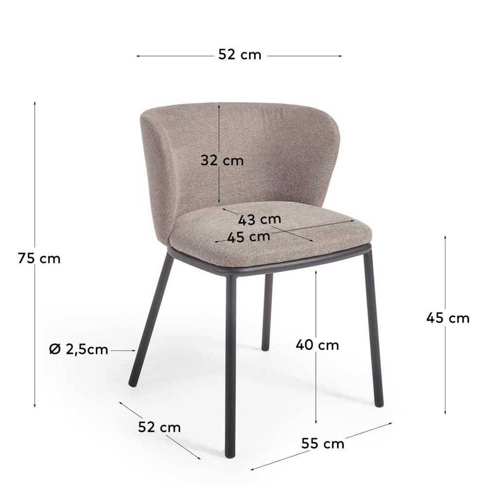 Esstisch Stühle Heyma aus Chenillegewebe mit Gestell aus Metall (2er Set)
