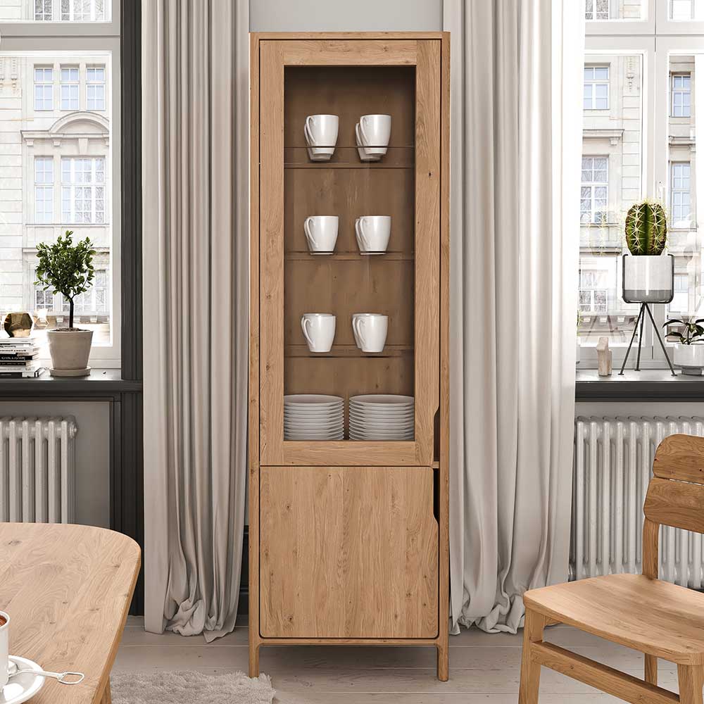 Wohnzimmerschrank Koropi mit Glastür aus Wildeiche Massivholz