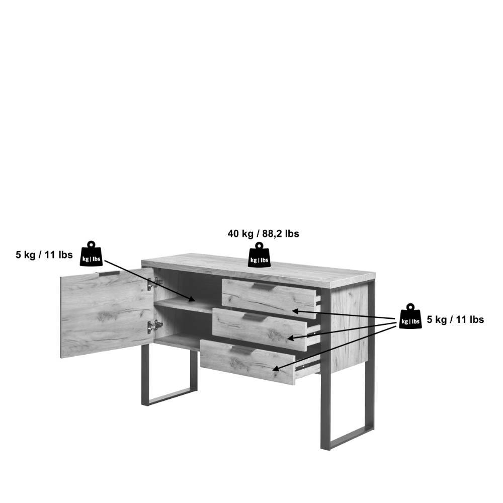 Sideboard Tolofo im Industry und Loft Stil mit drei Schubladen