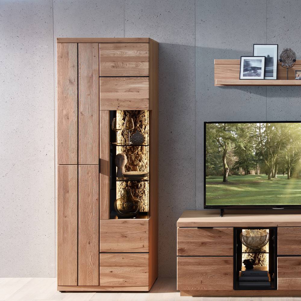 Vitrine Emly in Wildeiche Bianco und Anthrazit