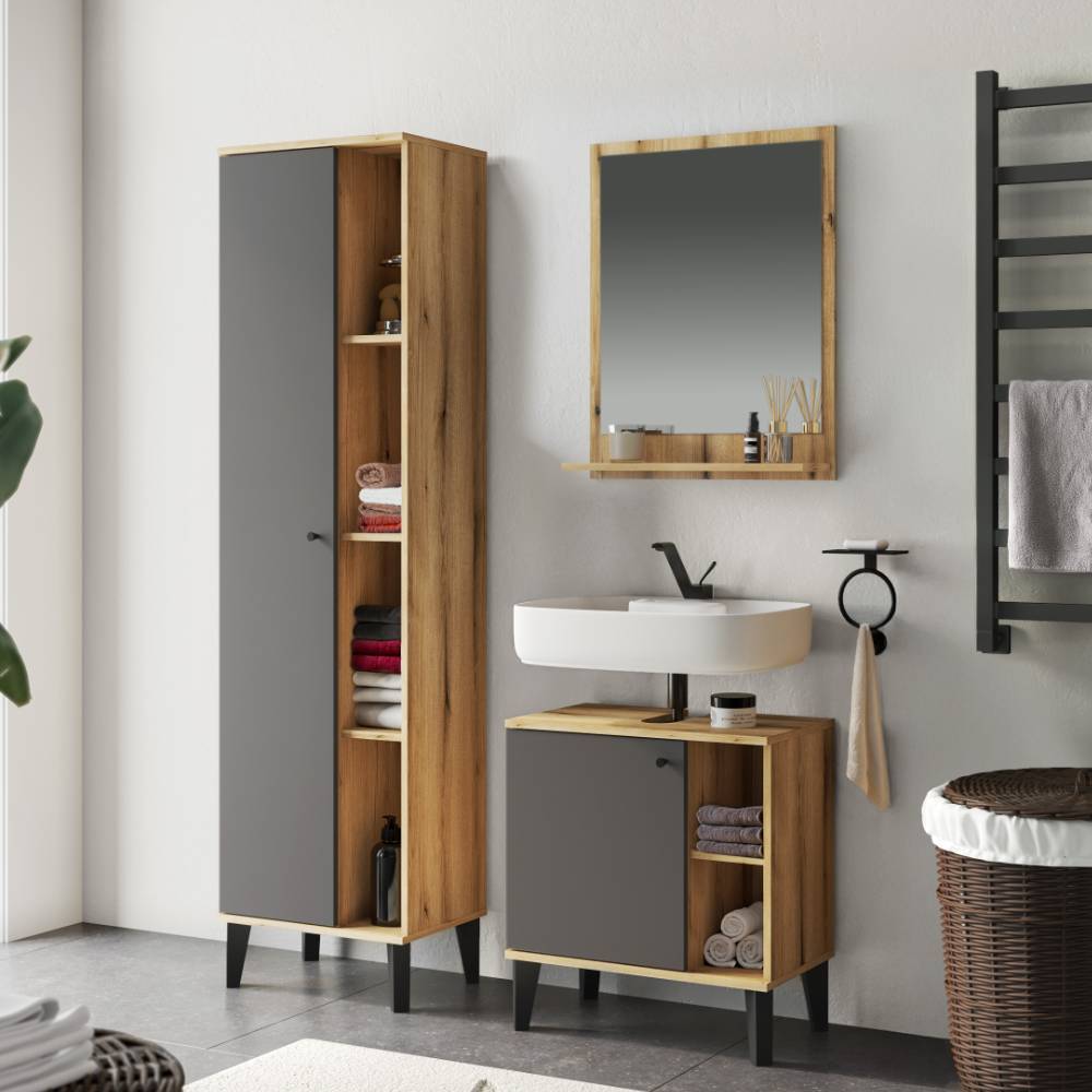 Badezimmerset modern Pattinos in Wildeichefarben und Grau (dreiteilig)