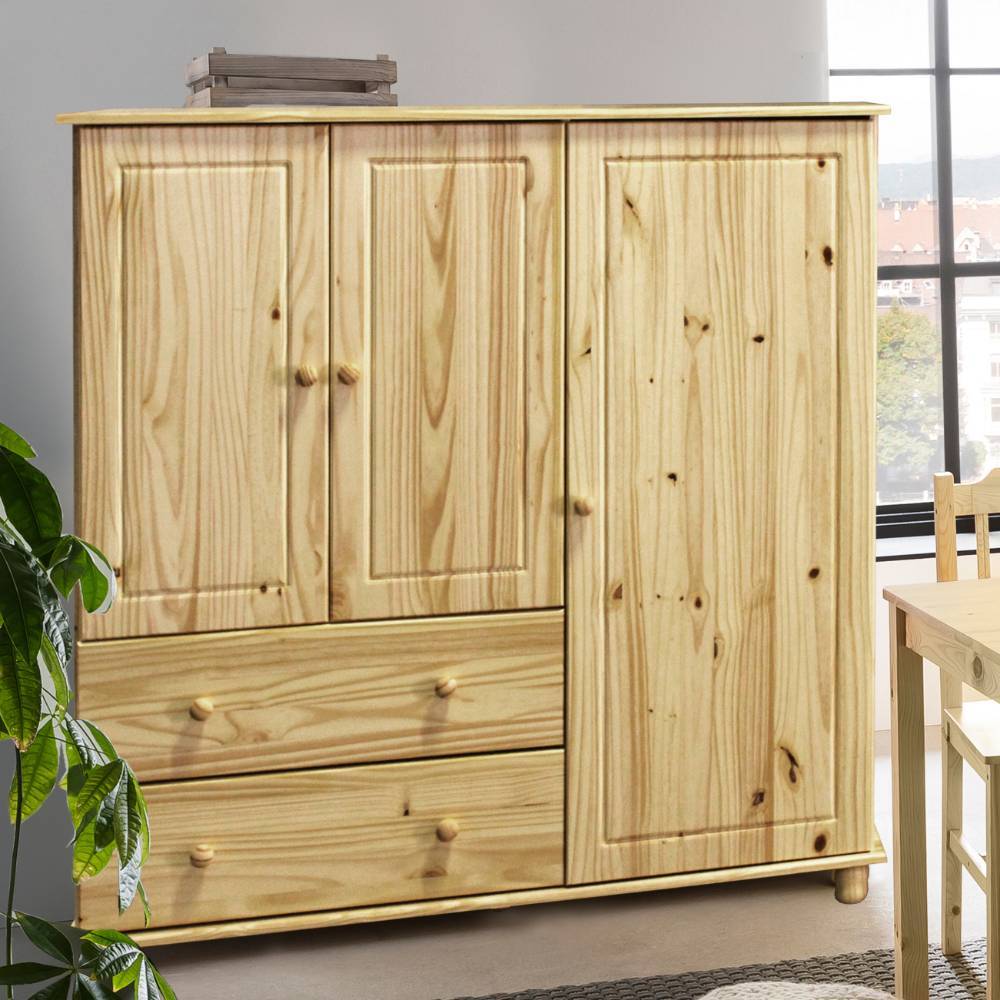 Wäscheschrank Tine aus Kiefer Massivholz mit Drehtüren