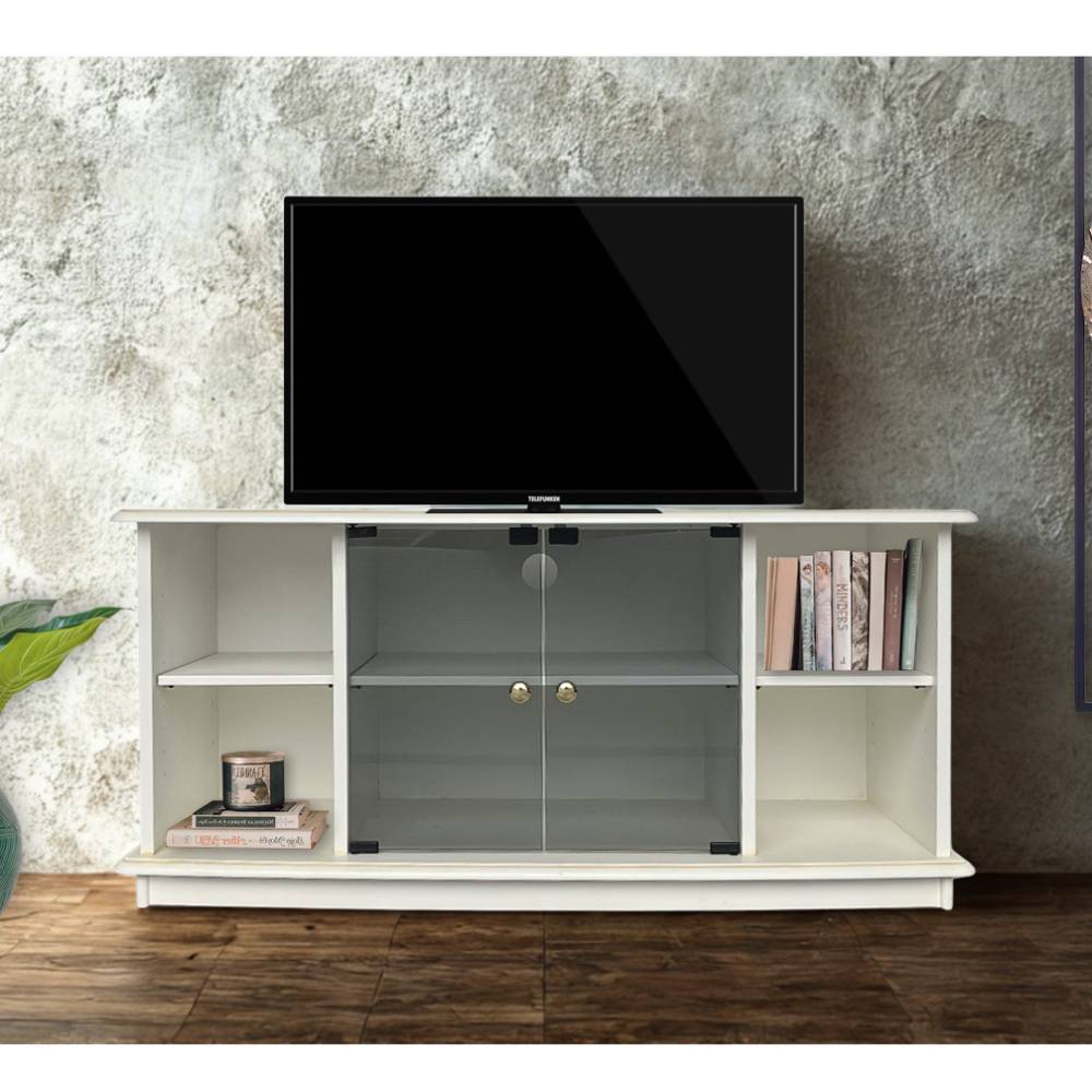 TV Lowboard Glacita in Antikweiß mit Glastüren