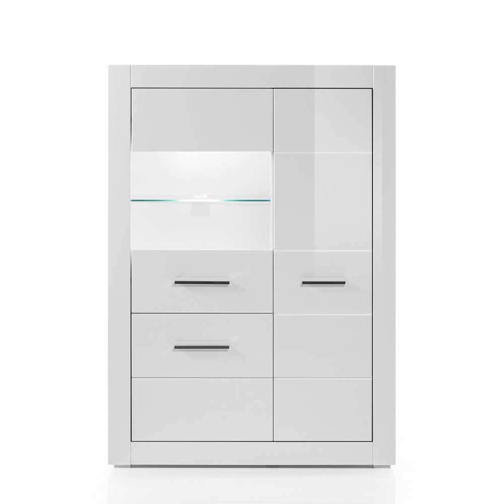 Wohnzimmer Highboard Triango in Weiß Hochglanz mit Glastür