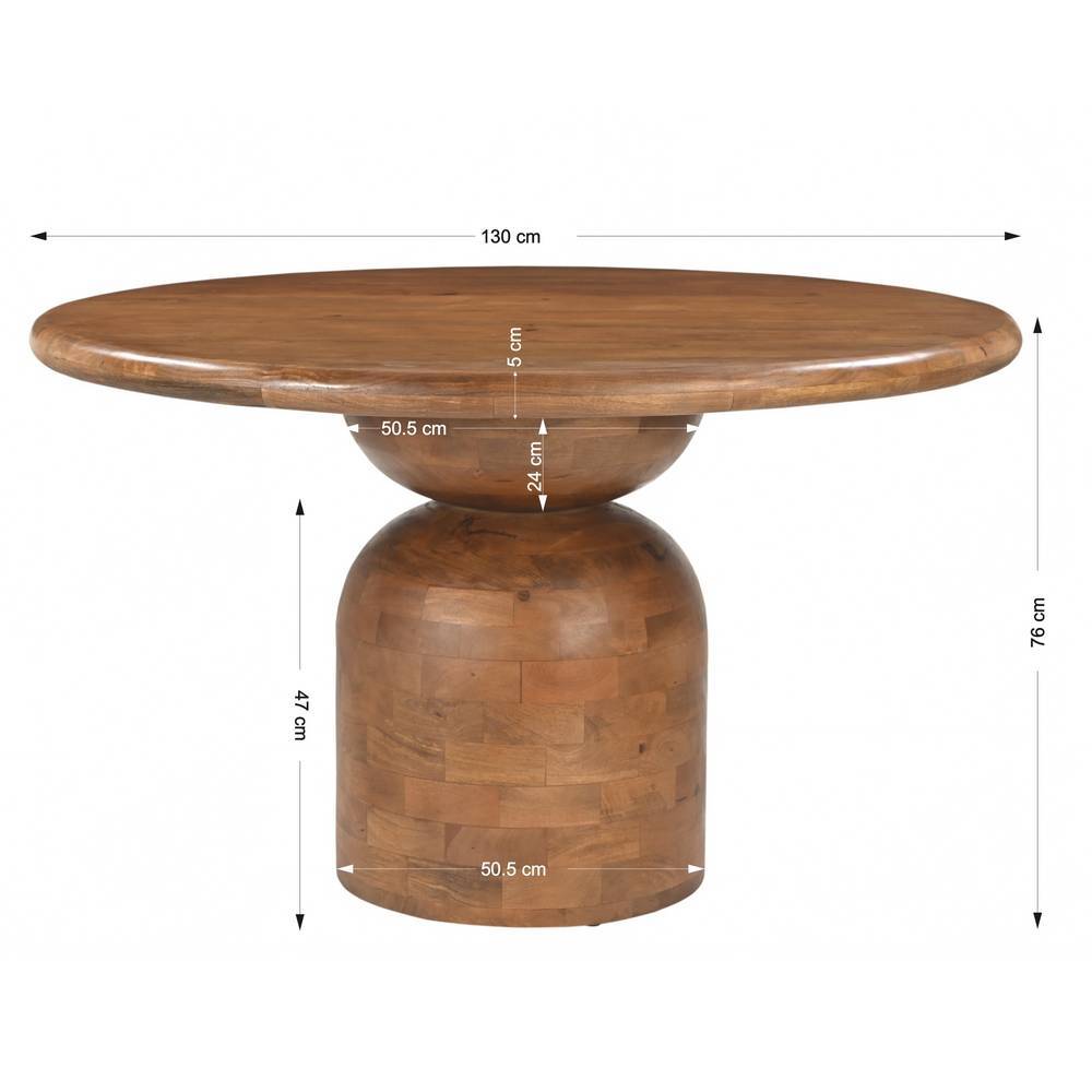 Essgruppe Bertylan aus Mangobaum Massivholz und Boucle Stoff (fünfteilig)
