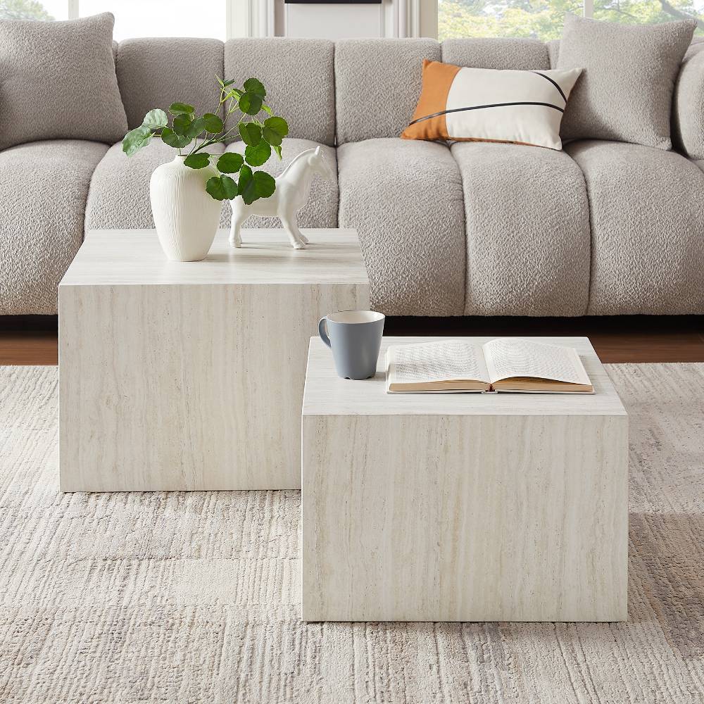 Beistelltische Sofa Endriko in Beige - Marmor Optik (zweiteilig)