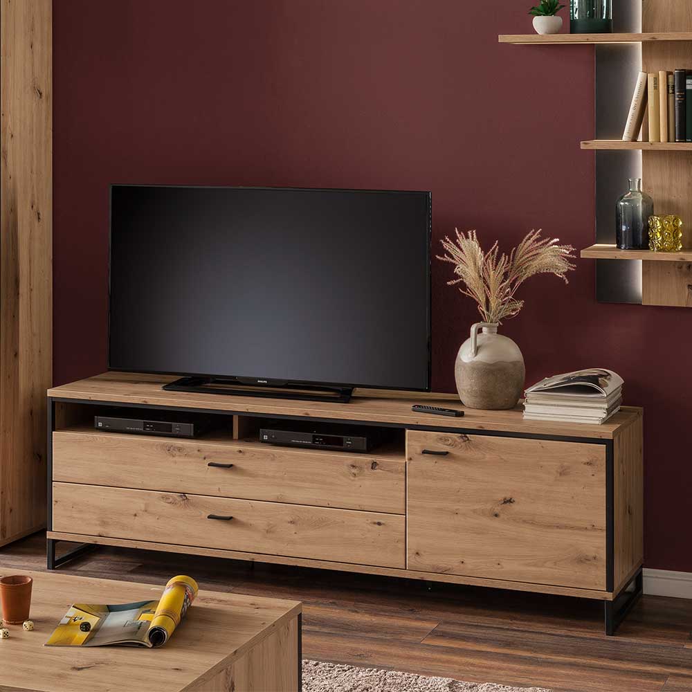 TV Board Geronda in Eichefarben und Anthrazit 60 cm hoch