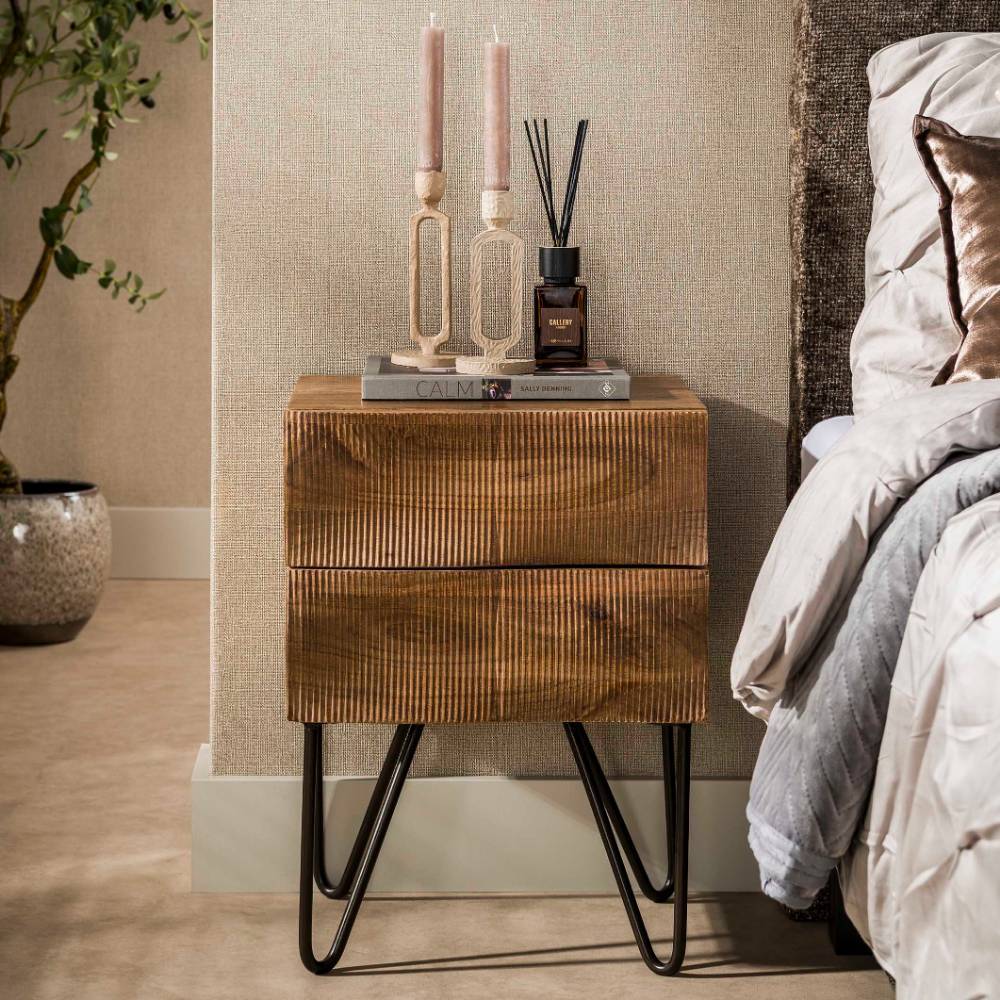 Nachttisch Juny im Industry und Loft Stil mit Metall Hairpin Gestell