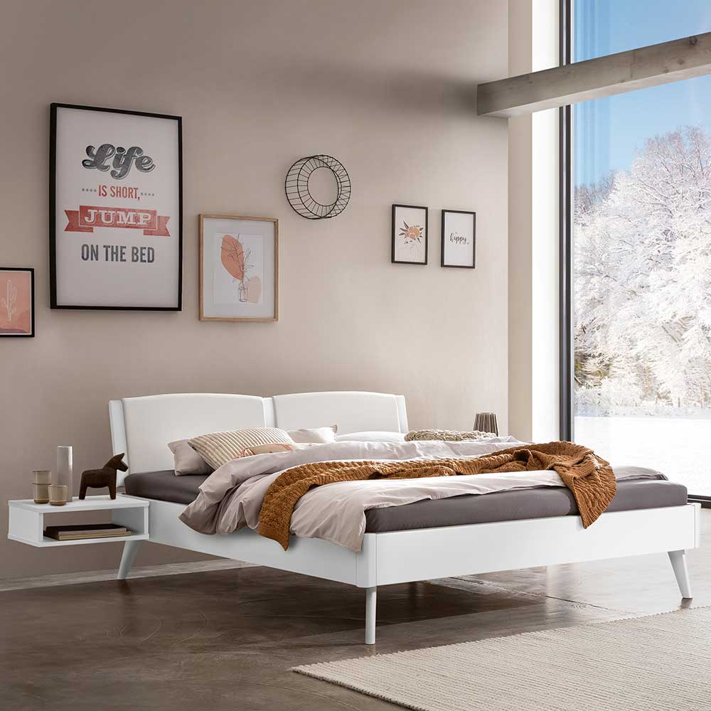Weißes 140 cm Bett Jerry aus MDF 38 cm Einstiegshöhe