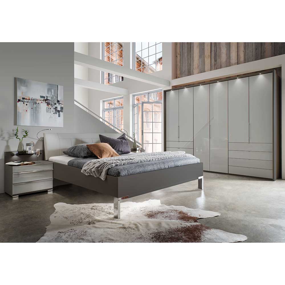 Schlafzimmer Set Kosnira in Braun und Hellgrau Made in Germany (vierteilig)