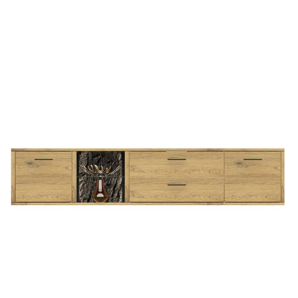 Wohnzimmer Anbauwand Ostoro in Wildeiche Bianco 206 cm hoch (dreiteilig)