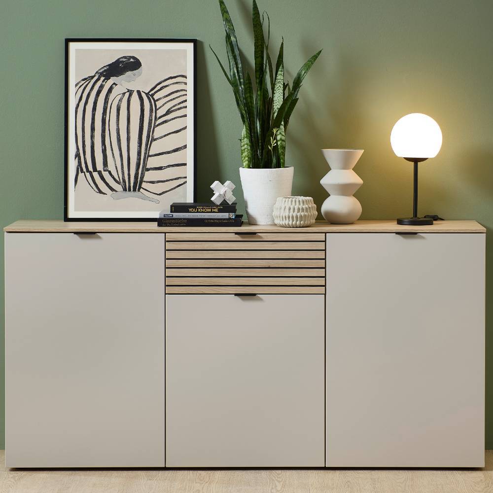 Sideboard Jasefiana in Hellgrau & Eiche hell 180 cm breit