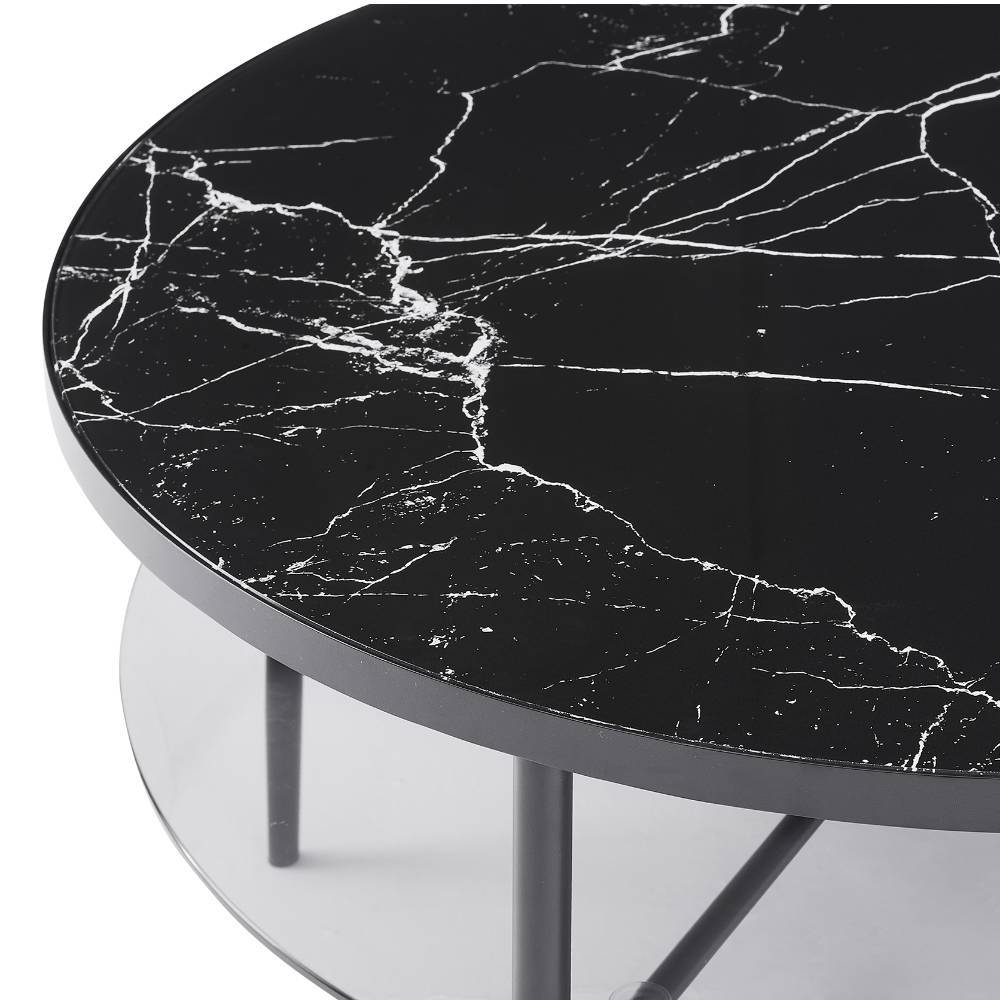 Couchtisch Sanfernada in runder Form aus bedrucktem Glas & Metall
