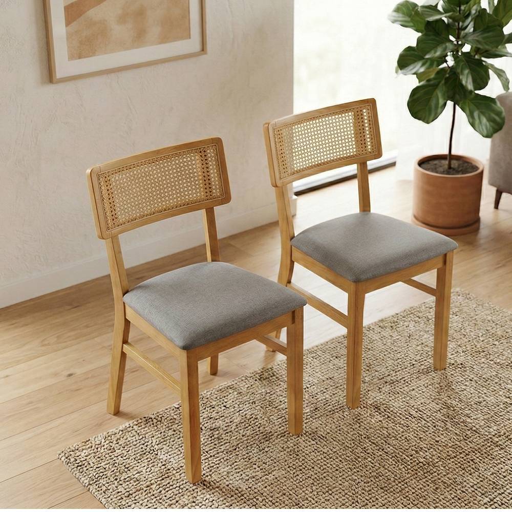 Esstisch Stühle Yasin in Silbergrau und Naturfarben (2er Set)