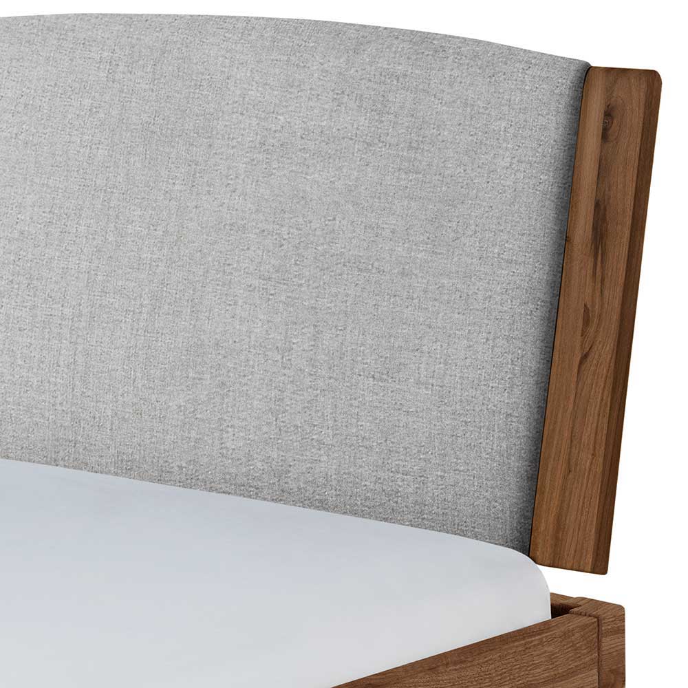 Massivholz Bett Nussbaum Lactona mit Kopfteil Polstern 38 cm Einstiegshöhe