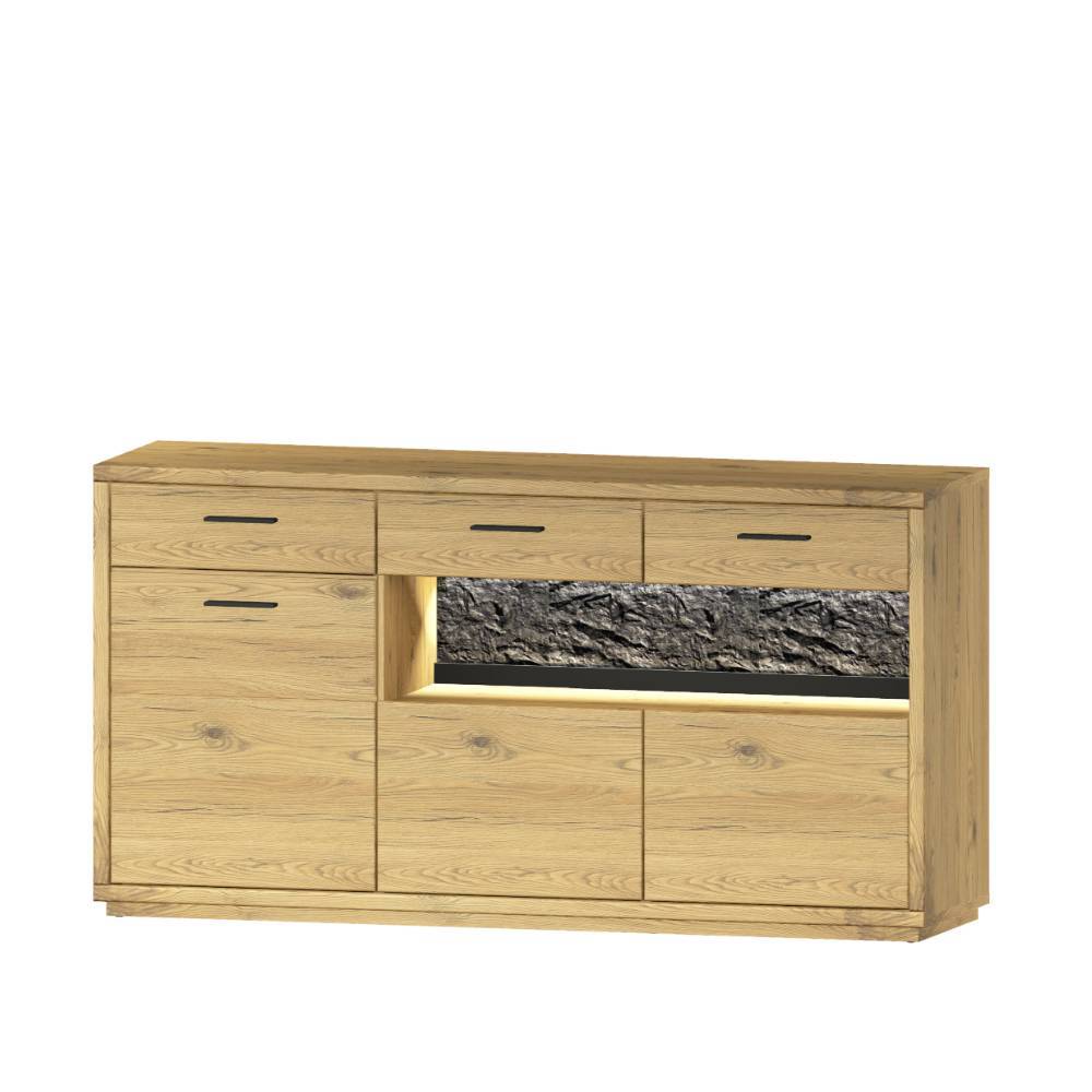 Wohnzimmereinrichtung Ostoro in Wildeiche Bianco 243 cm hoch (zweiteilig)