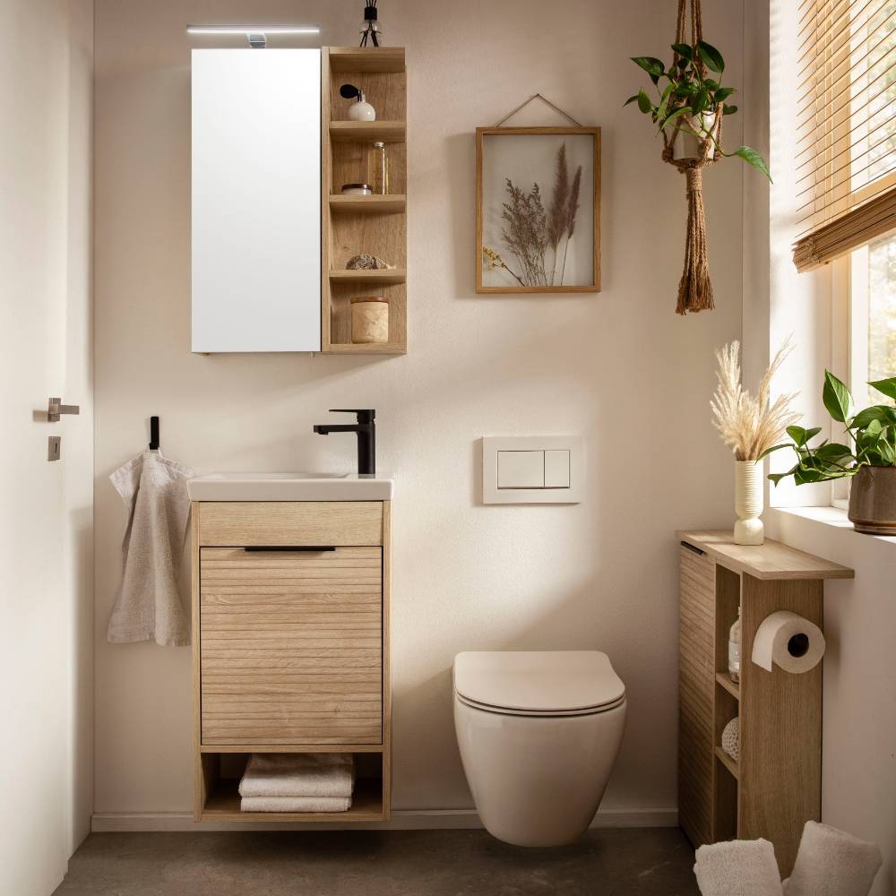 Badschrank Tayler mit Toilettenpapierhalter 17 cm tief