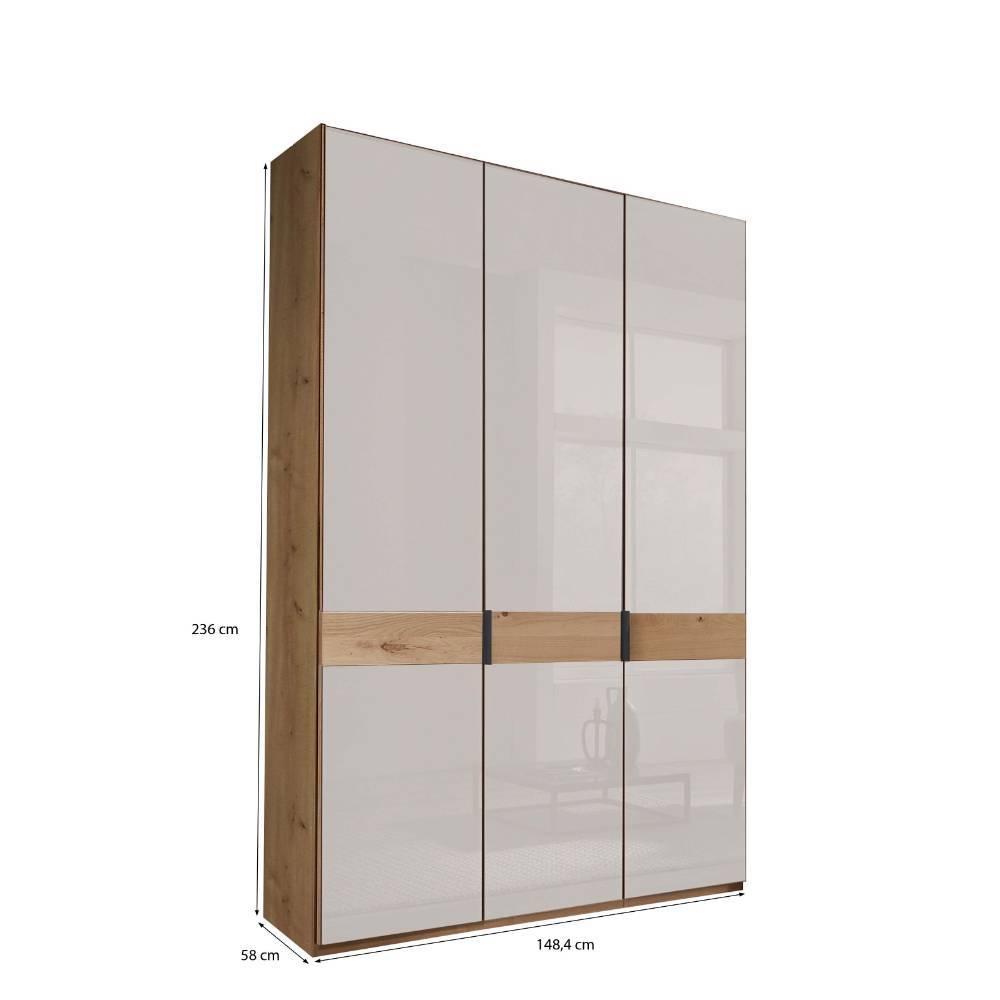 Drehtürenkleiderschrank Durac in Eiche Bianco und Weiß