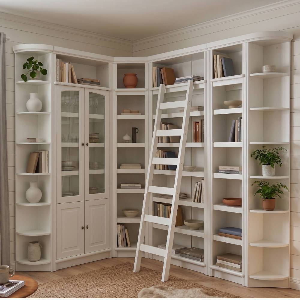 Bücher Vitrine Phil in Cremeweiß aus Kiefer Massivholz