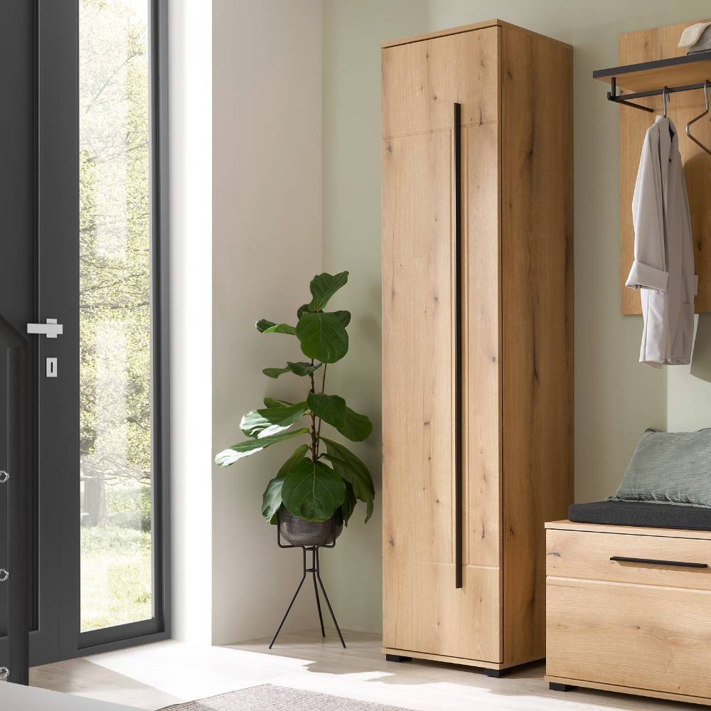 Garderobe Nemphia in Eichefarben inklusive Sitzpolster Auflage (fünfteilig)