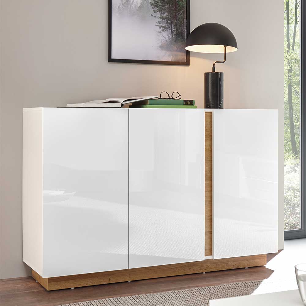 Sideboard Franvos im Skandi Design in Weiß und Wildeichefarben