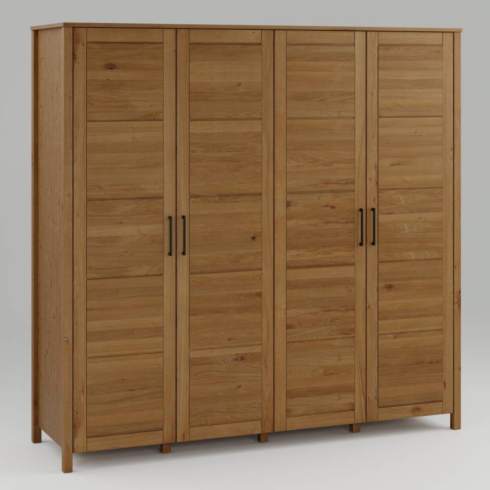 Massivholz Kleiderschrank Vally mit Drehtüren und Metallgriffen