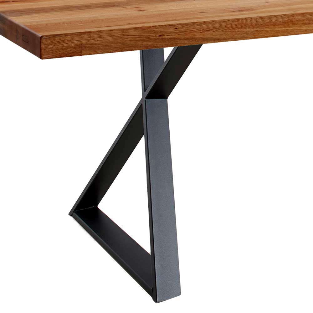 Moderner Holztisch Yagego aus Zerreiche Massivholz mit Metall Bügelgestell