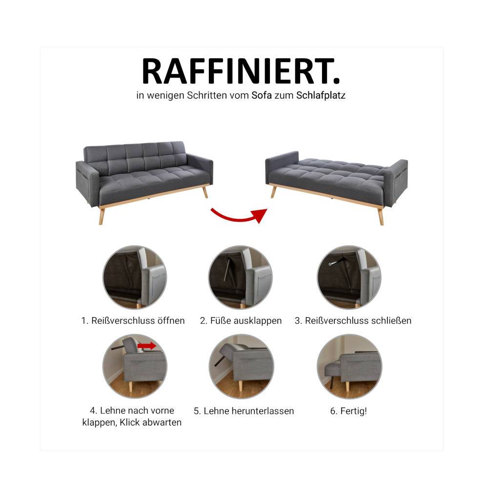 Schlafsofa Sosuke in Grau mit Rücken Klappmechanik
