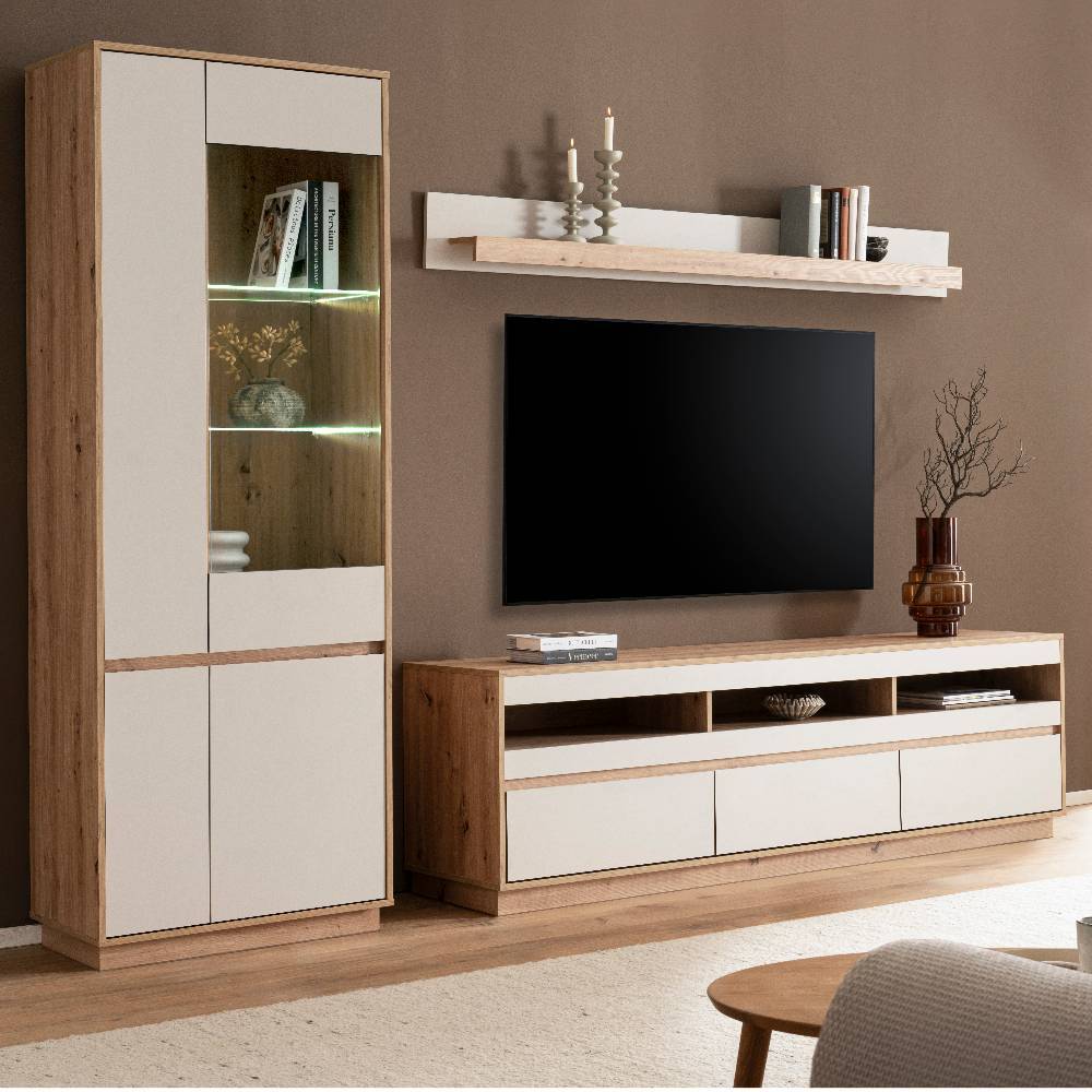 TV Wohnwand Ikba 205 cm hoch und 45 cm tief (dreiteilig)