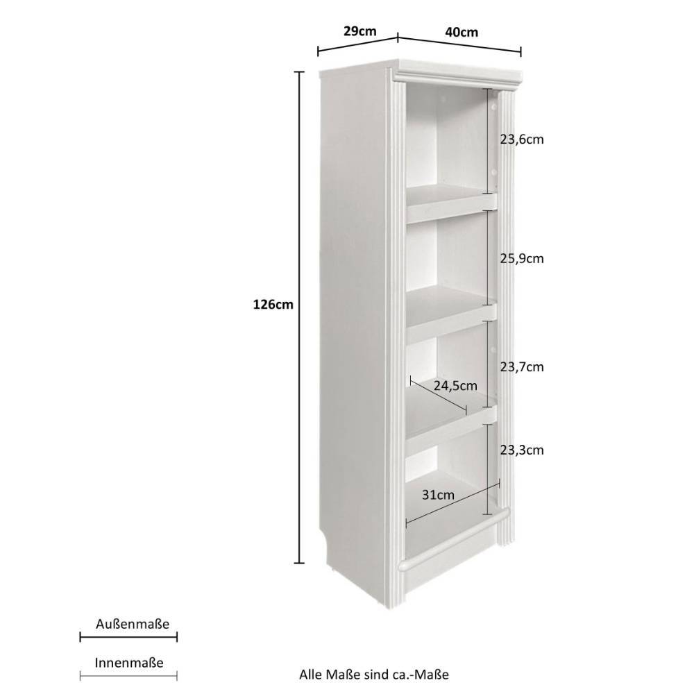 Buecherregal Claros aus Kiefer Massivholz mit drei Einlegeböden