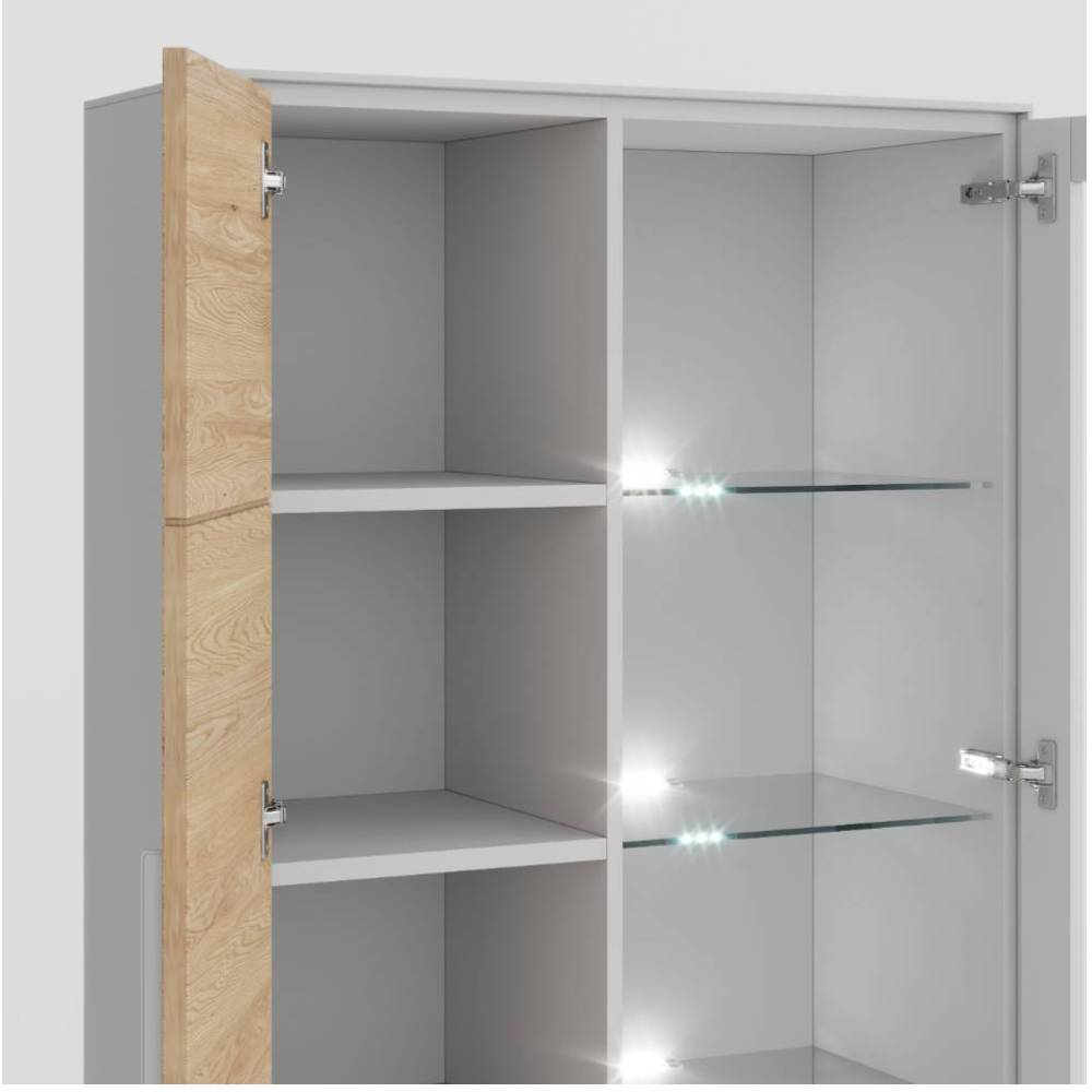Wohnzimmer Highboard Fortlanda mit Glastür und Bügelgestell aus Metall
