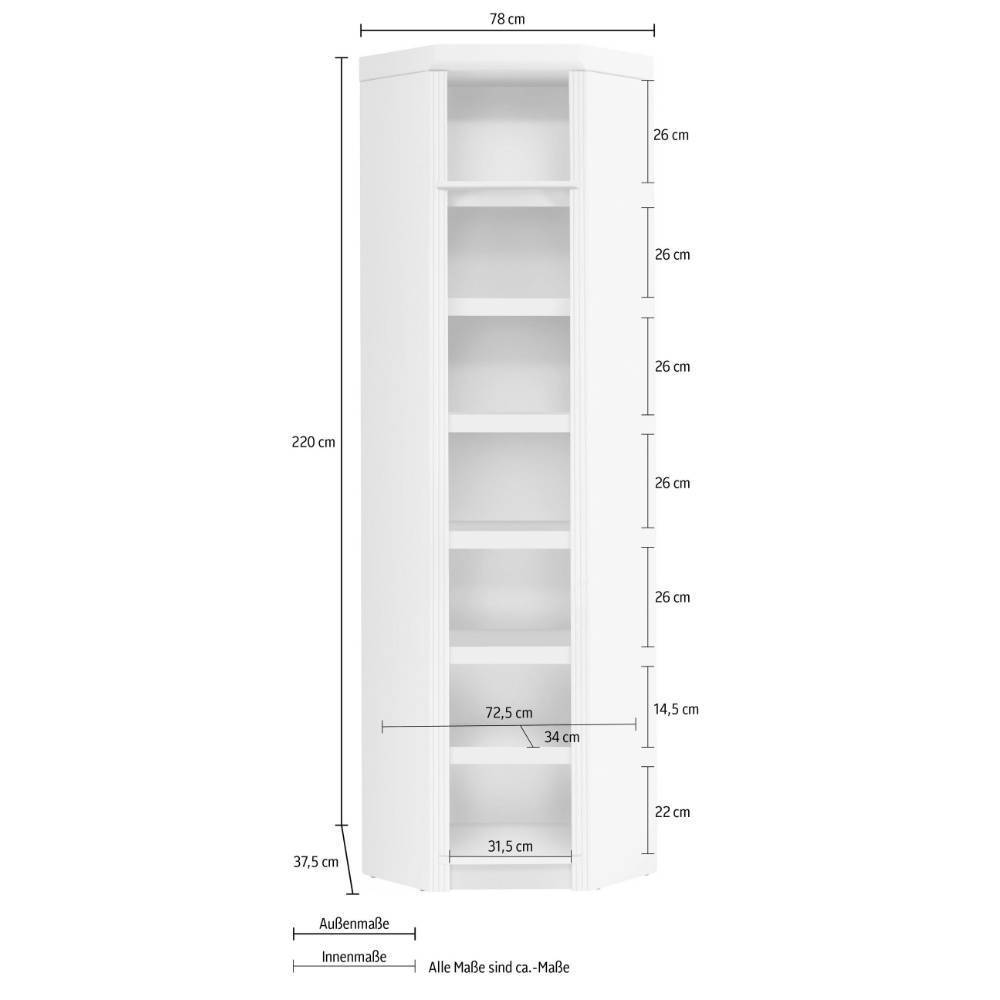 Eck Regal Claros 220 cm hoch aus Kiefer Massivholz