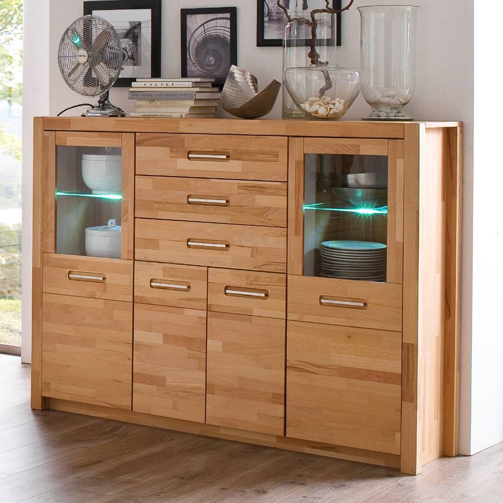 Highboard Jameson aus Kernbuche Massivholz mit LED Beleuchtung