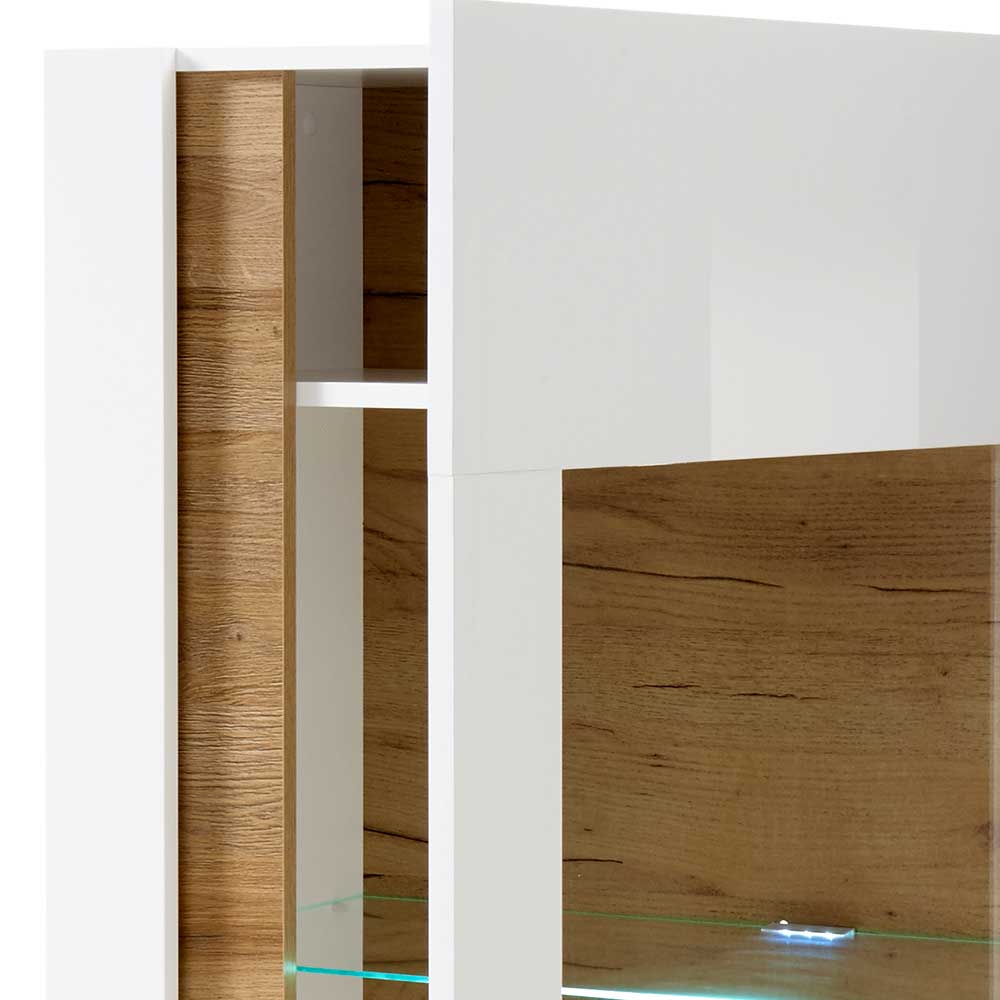 Vitrine Franvos im Skandi Design in Weiß und Wildeiche Optik