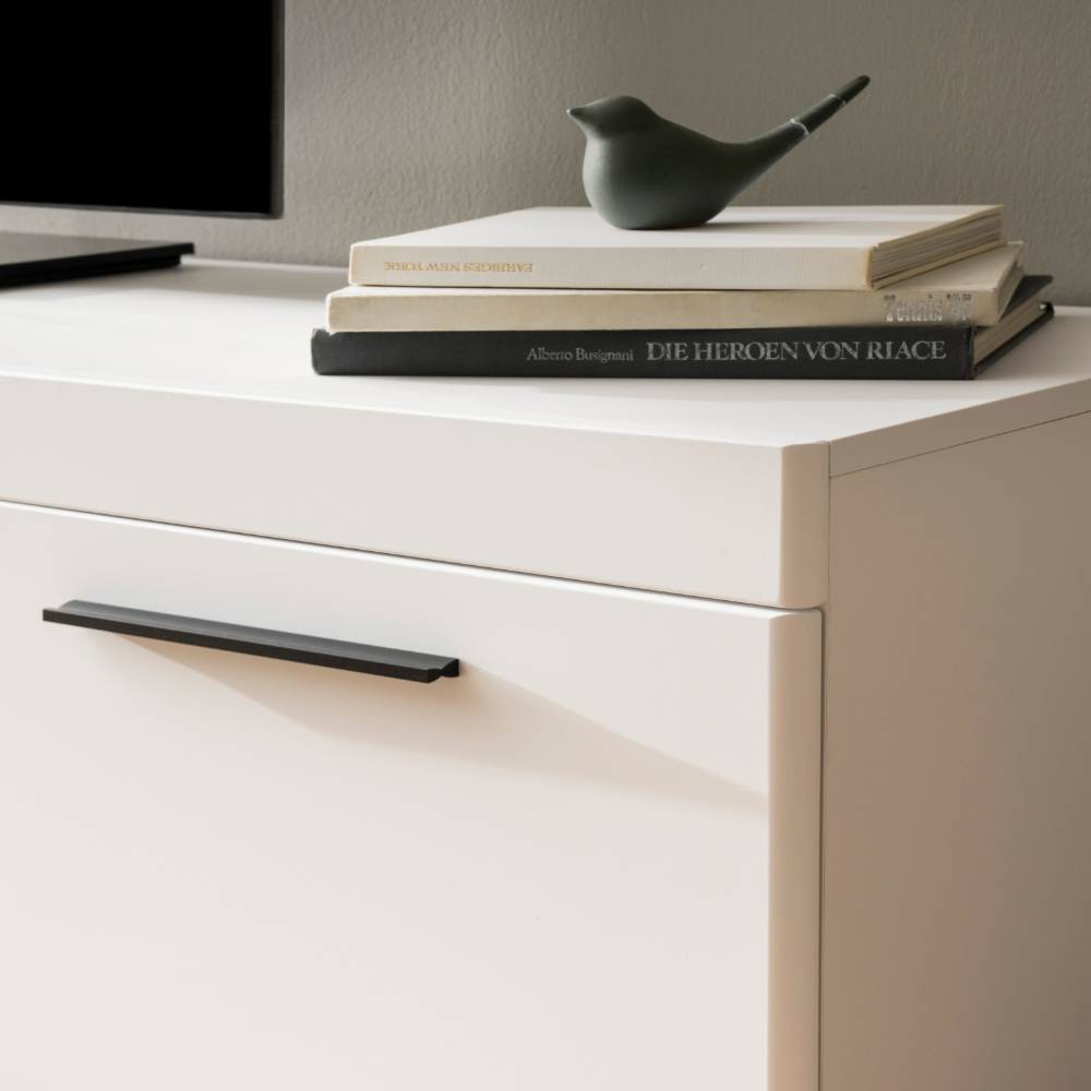 Wohnzimmer Anbauwand Vrenessa in Weiß matt und Eichefarben (dreiteilig)