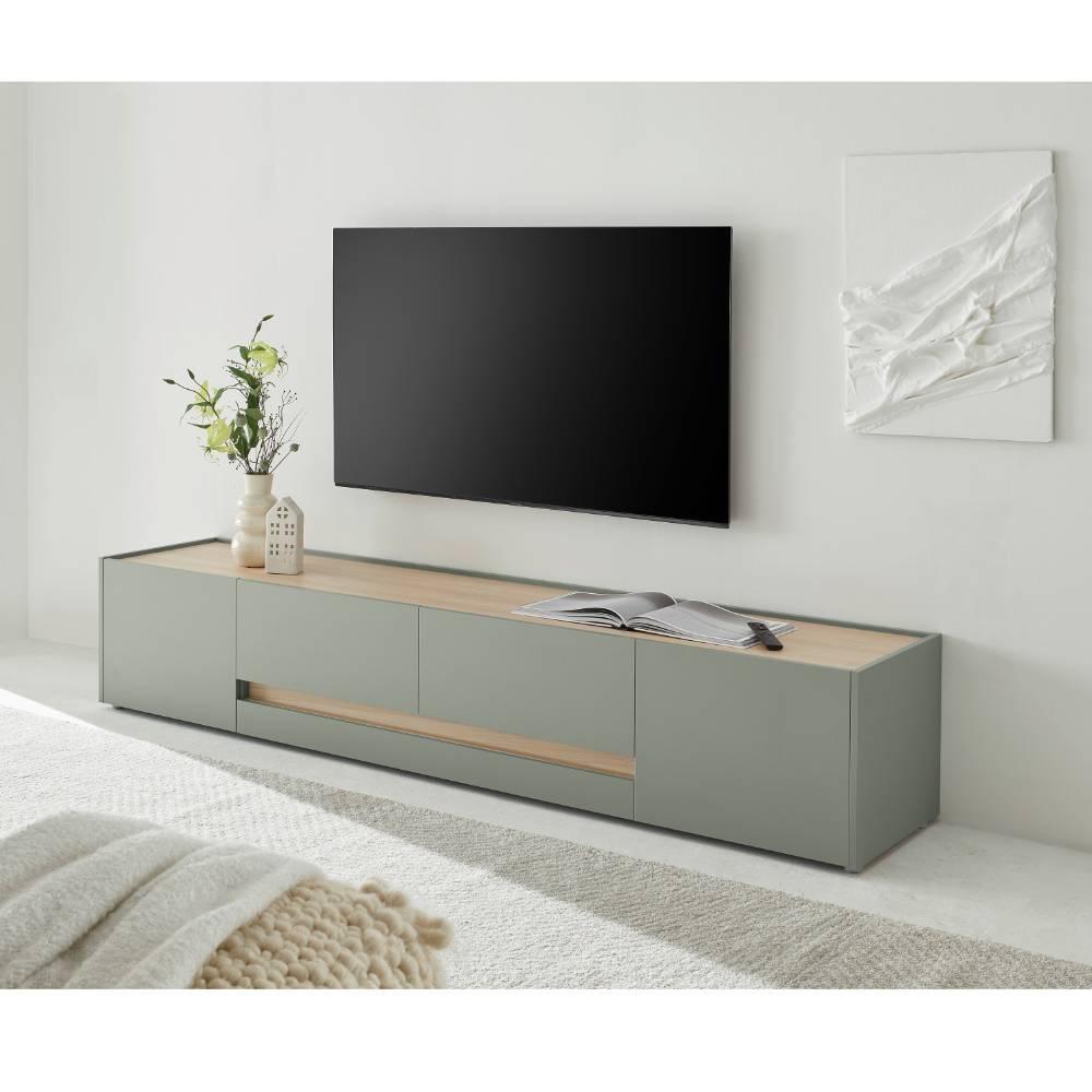 Wohnzimmerschrankwand Ulfava in Graugrün 320 cm breit (dreiteilig)