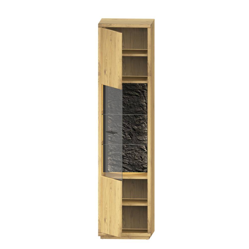 Wohnwand Massivholz Ostoro in Wildeiche Bianco 225 cm hoch (dreiteilig)