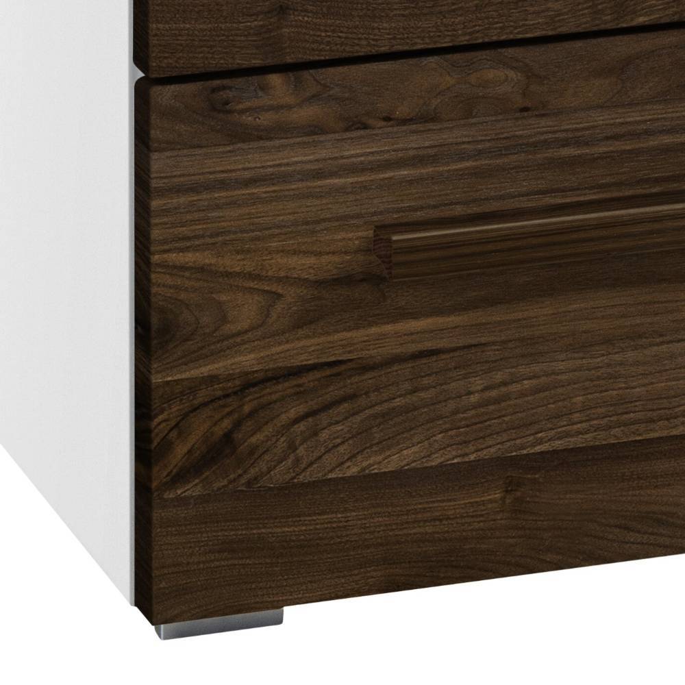 Wohnzimmer Kommode Zajan in Nussbaumfarben & Weiß mit acht Schubladen