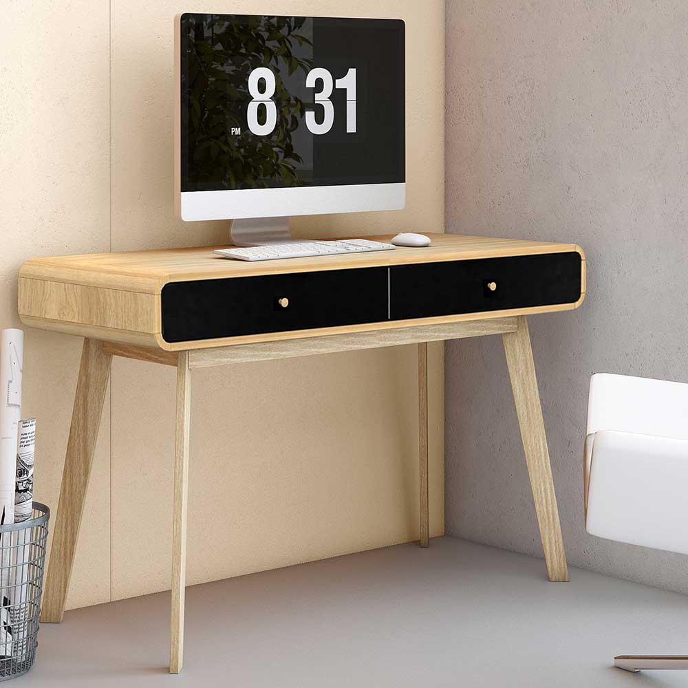 Jugendschreibtisch Charian im Skandi Design in Schwarz und Eichefarben
