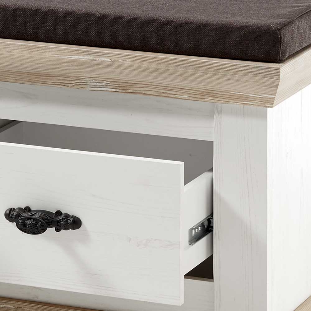 Landhausstil Flurgardarobe Flurencina in Weiß und Pinienfarben (fünfteilig)