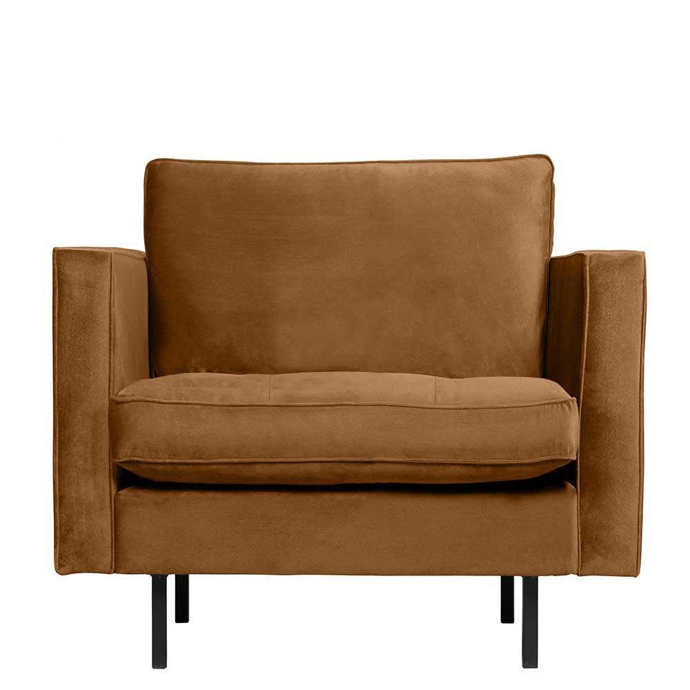 Retro Design Einzelsessel Habanas in Honigfarben Samt