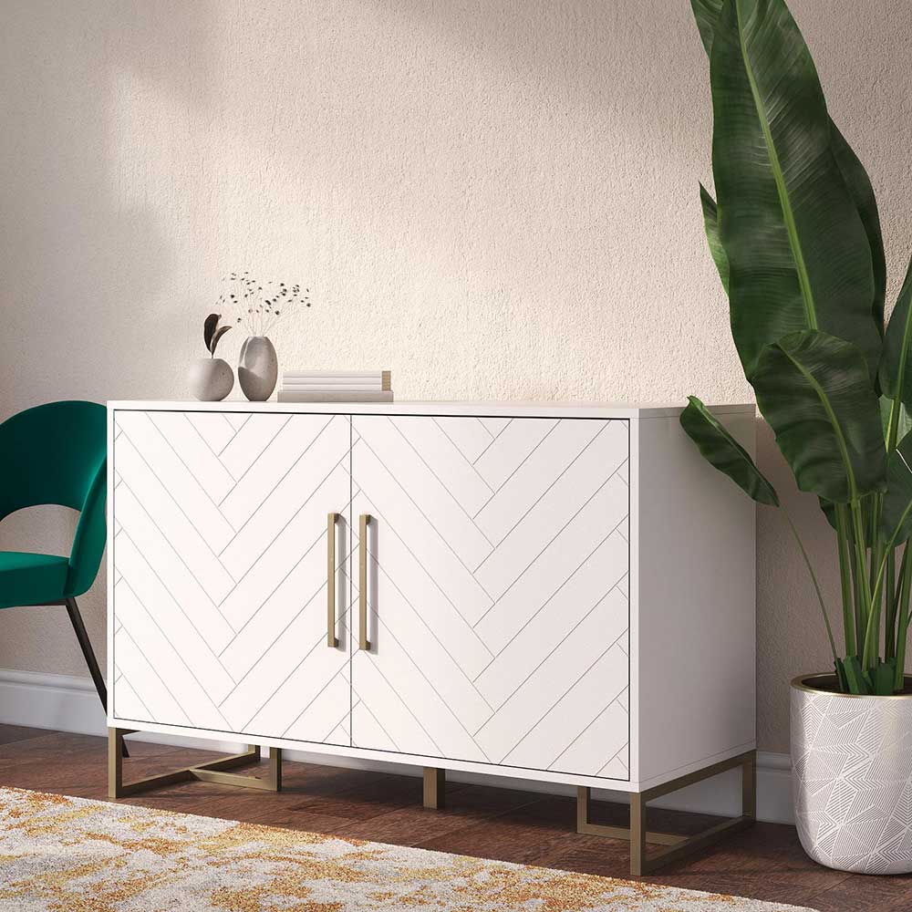 Weißes Sideboard Botein in modernem Design mit Bügelgestell aus Metall